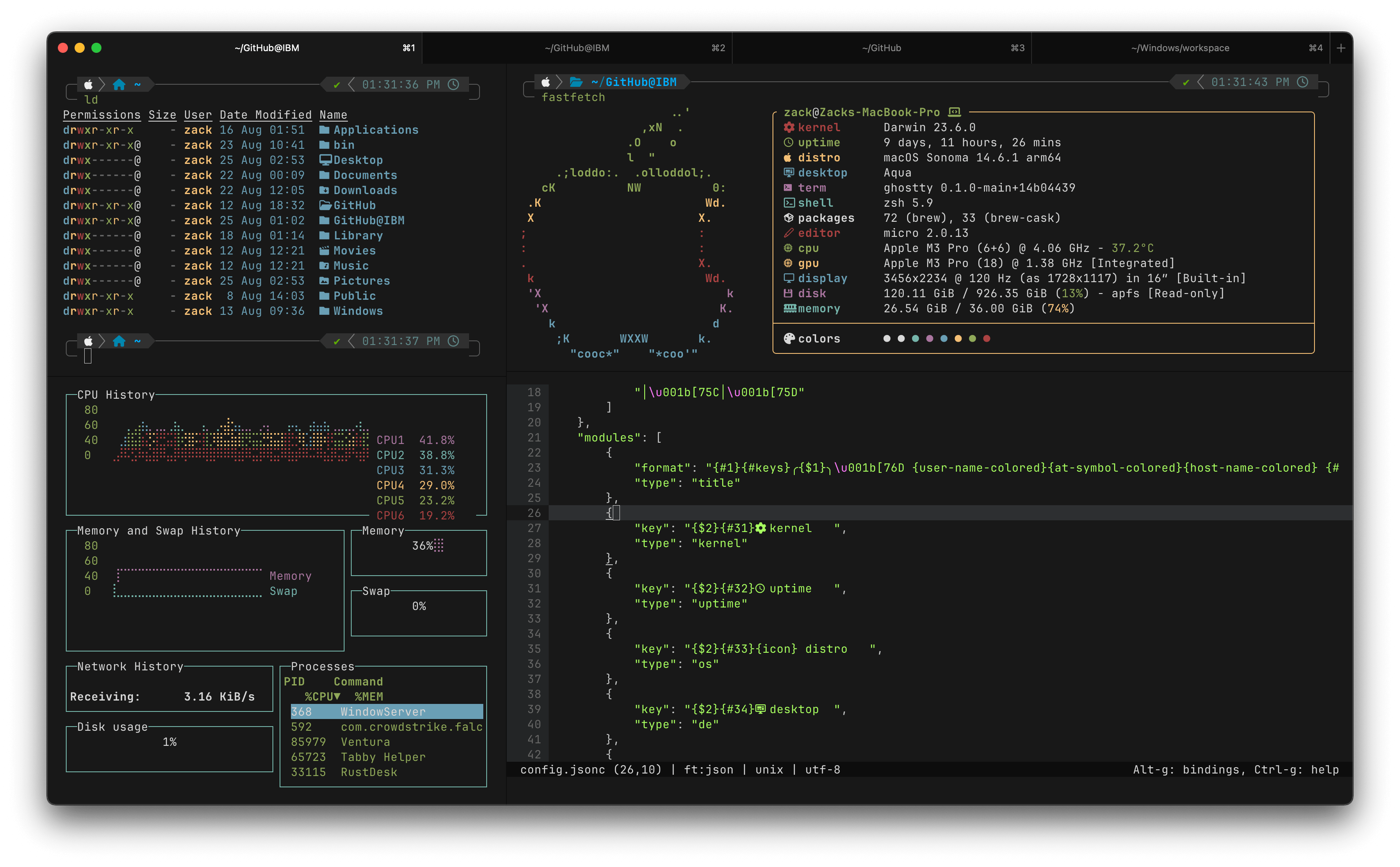 Ghostty macOS 客户端的多窗格界面